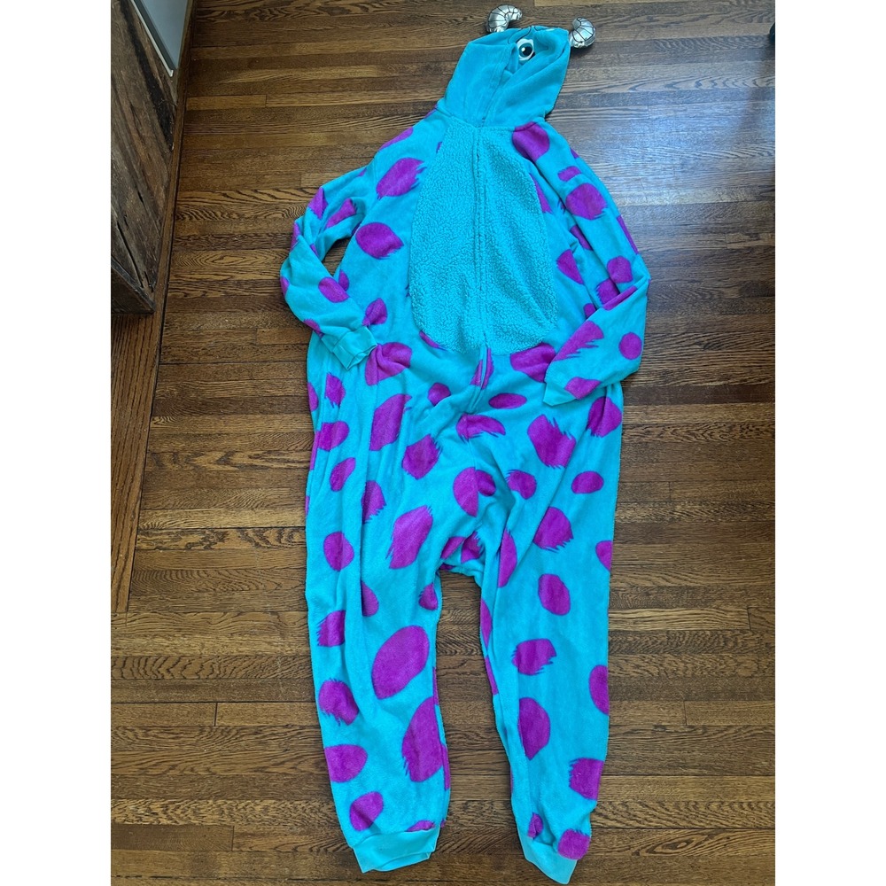 Disney Monsters Inc Sulley Hooded Union Suit XL Turquoise Purple Costume Lounger